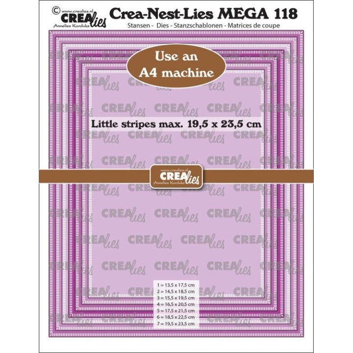 (CLNestMEGA118)Crealies Crea-Nest-Lies Mega dies no. 118, Squares with little stripes, half cm