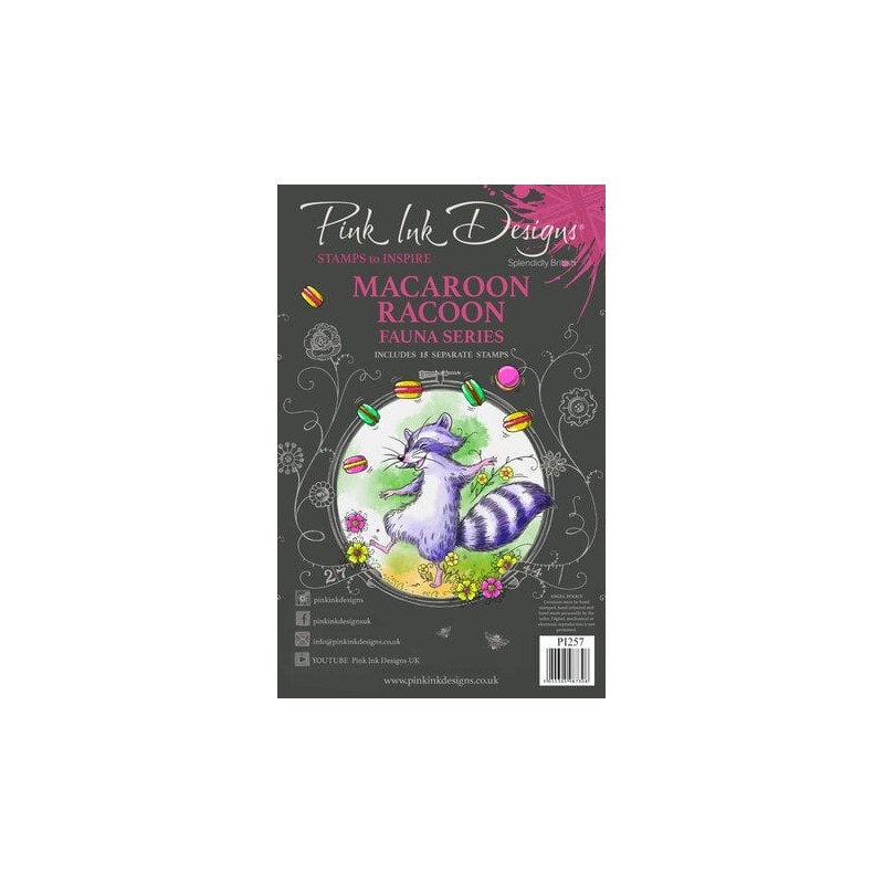 (PI257)Pink Ink Designs Macaroon Racoon A5 Clear Stamps