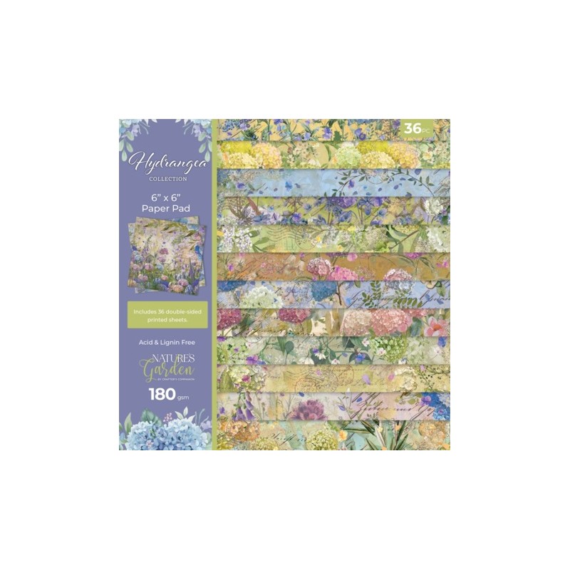 (NG-HY-PAD6)Crafter's Companion Hydrangea 6x6 Inch Paper Pad