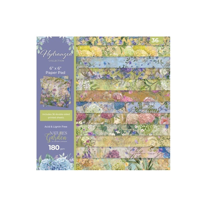 (NG-HY-PAD6)Crafter's Companion Hydrangea 6x6 Inch Paper Pad