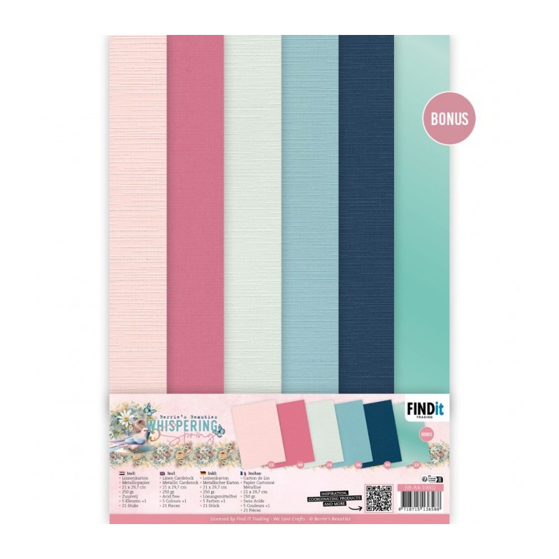 (BB-A4-10002)Linen Cardstock Pack - Berries Beauties - Whispering Spring - A4