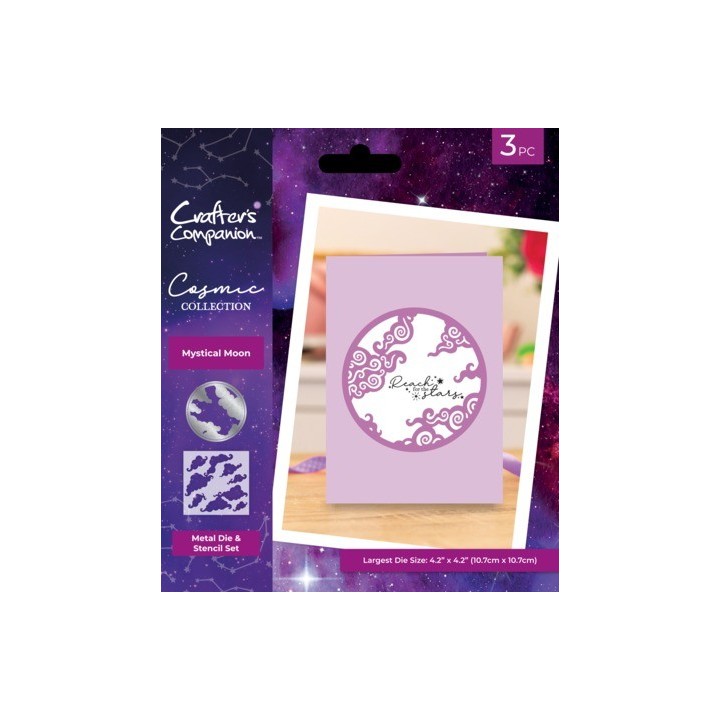 (COS-MD-CAD-STEN-MM)Crafter's Companion Cosmic Collection Create-a-Card Dies & Stencil Mystical Moon