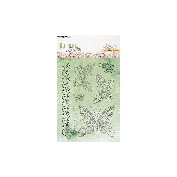 (SL-NL-STAMP591)Studio light SL Clear stamp Butterfly swirls Nature Lover nr.591