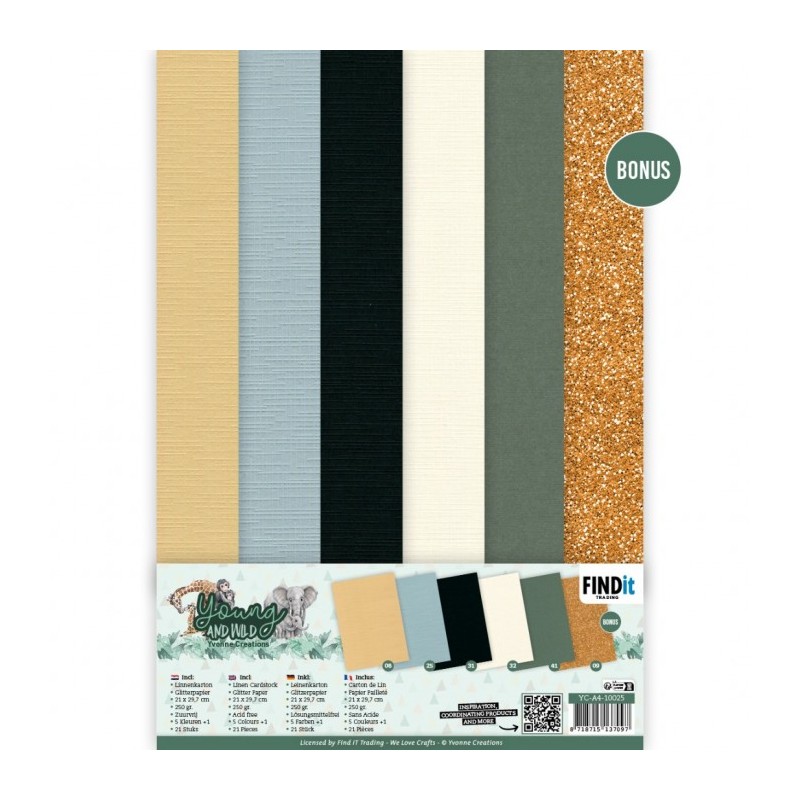 (YC-A4-10025)Linen Cardstock Pack - Yvonne Creations - Young And Wild - A4