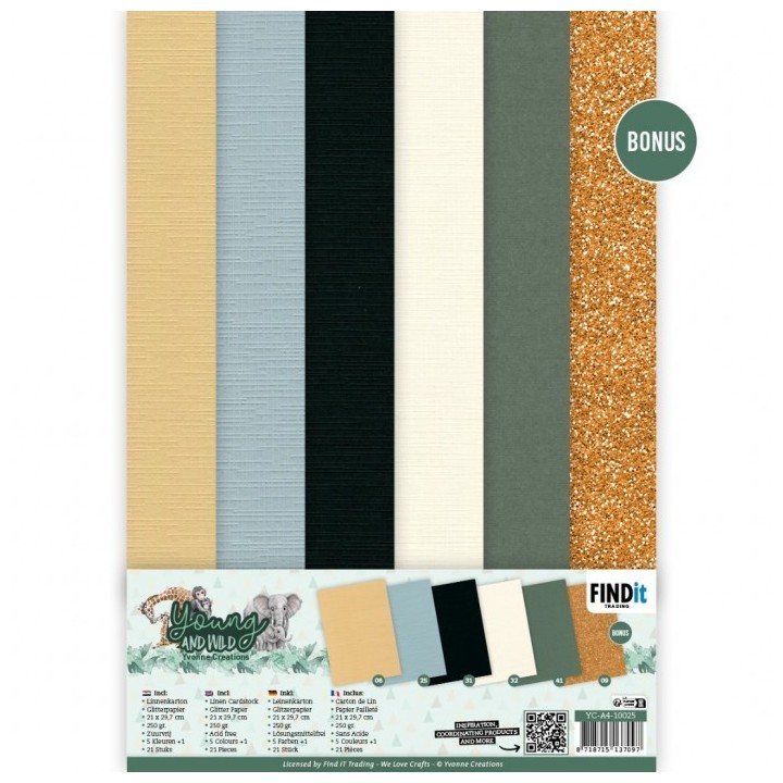 (YC-A4-10025)Linen Cardstock Pack - Yvonne Creations - Young And Wild - A4