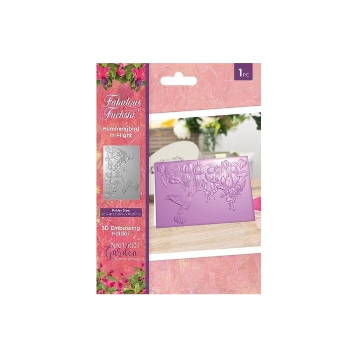 (NGA-FF-3D-EF4-HIF)Crafter's Companion Fabulous Fuchsia 3D Embossing Folder Hummingbird in Flight