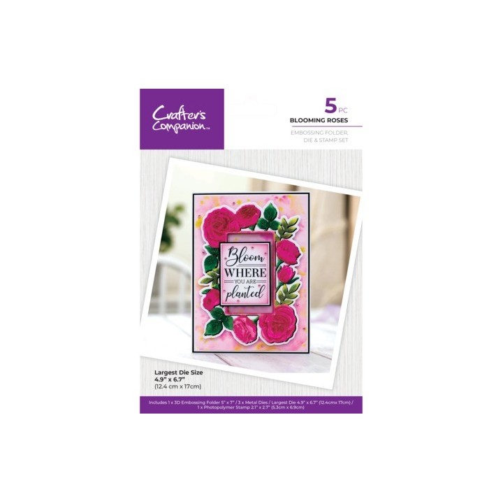(GEM-3DEF5-MD-STP-BR)Crafter's Companion Embossed Frames 3D Embossing Folder, Die & Stamp Blooming Roses