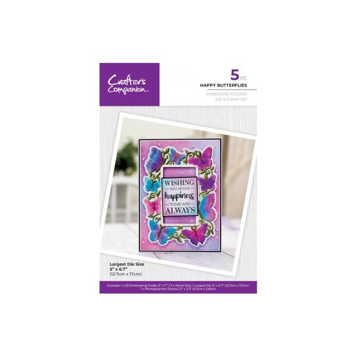 (GEM-3DEF5-MD-STP-HB)Crafter's Companion Embossed Frames 3D Embossing Folder, Die & Stamp Happy Butterflies