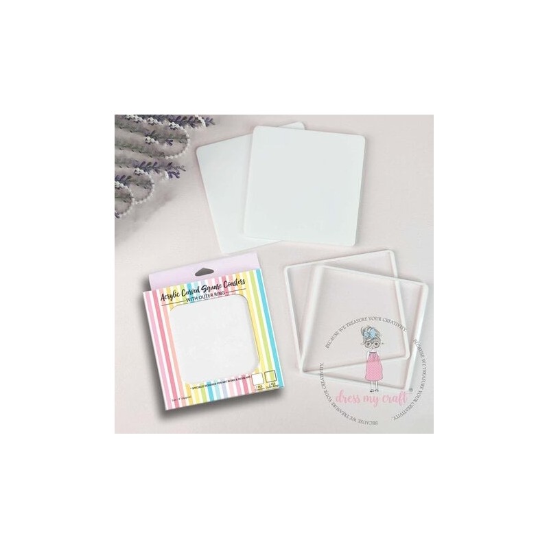 (DMCA6979)Dress My Craft Acrylic Curved Square Coasters With Outer Ring (2x2pcs)