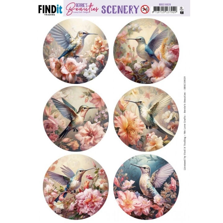 (BBSC10029)Scenery Push Out - Berries Beauties - Hummingbird - Round