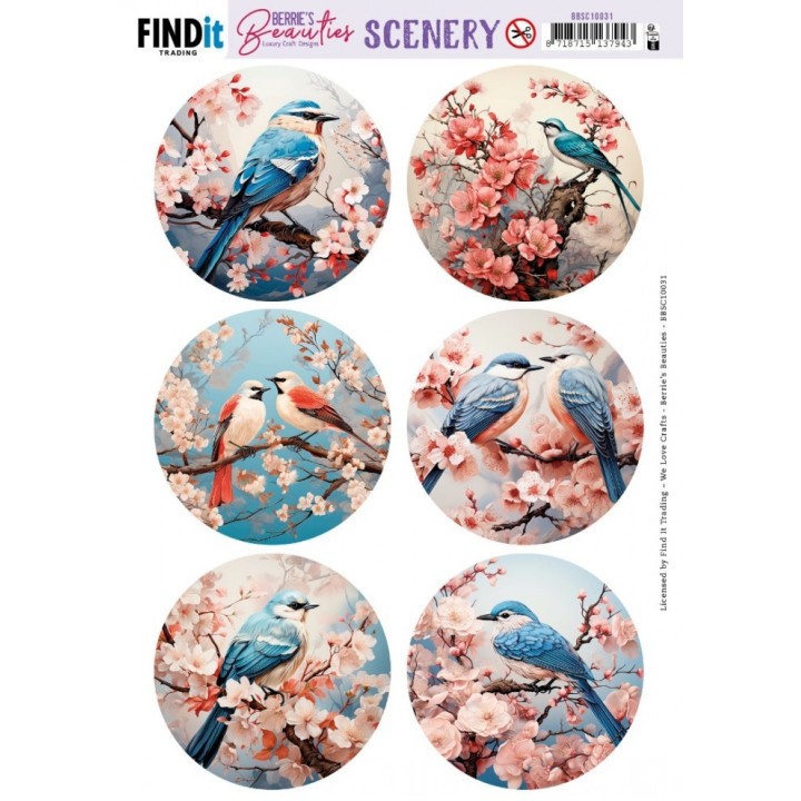 (BBSC10031)Scenery Push Out - Berries Beauties - Blue Bird - Round