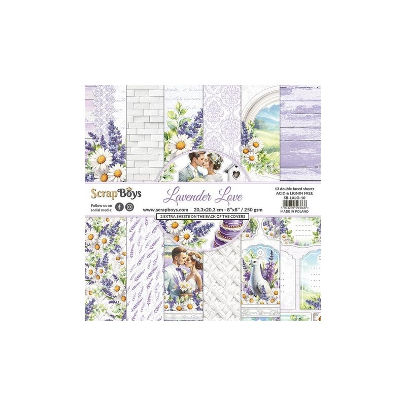 (SB-LALO-10)ScrapBoys Lavender Love 8x8 Inch Paper Pad