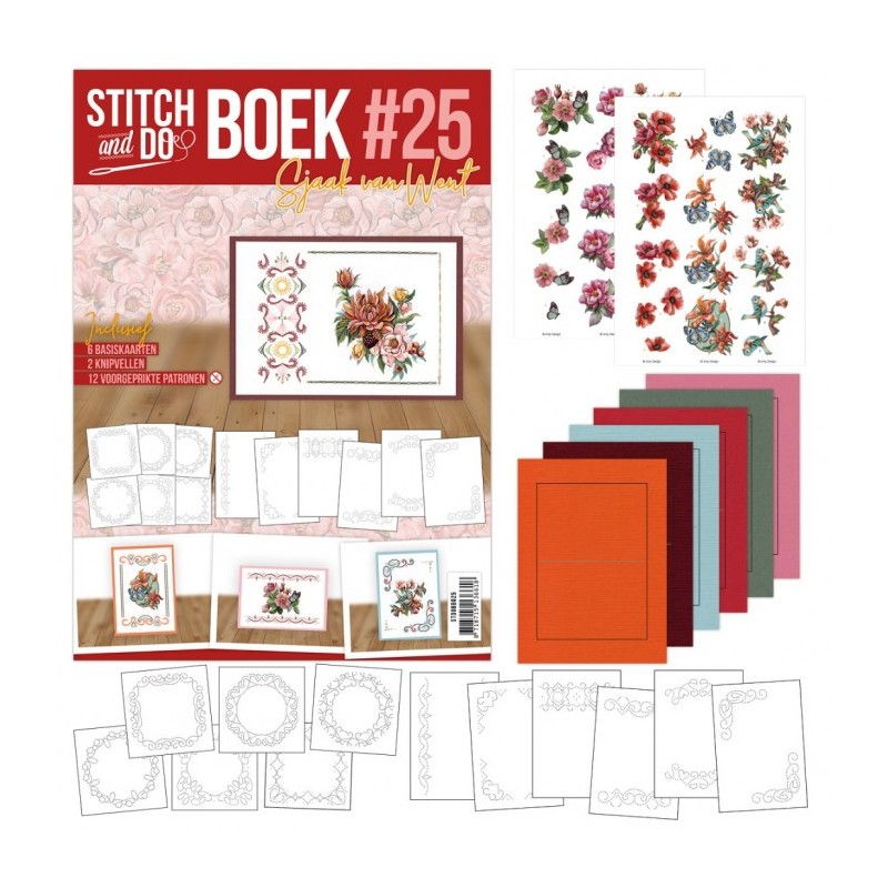 (STDOBB025)Stitch And Do Boek A6 25 - Reddish Flowers