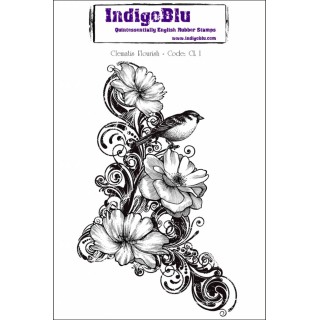 (CL I)IndigoBlu Clematis Flourish Mounted A6 Rubber Stamp