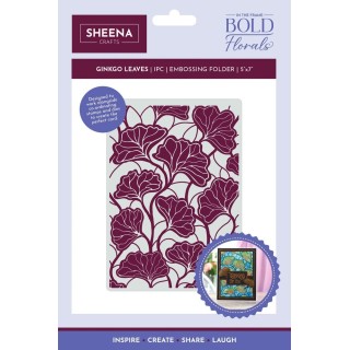 (SD-ITF-BF-EF5-GL)SHEENA In the Frame Bold Florals 5x7 Inch Embossing Folder Ginkgo Leaves