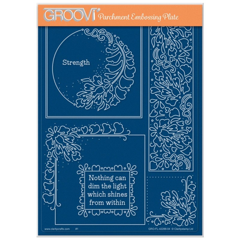 (GRO-FL-42288-04)Groovi Plate A5 BARBARA'S STRENGTH - FLORAL CRESCENT & PANEL