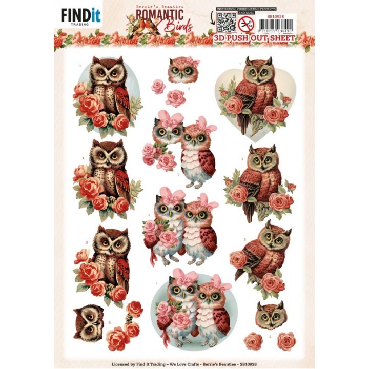 (SB10928)3D Push Out - Berries Beauties - Romantic Birds - Romantic Owl