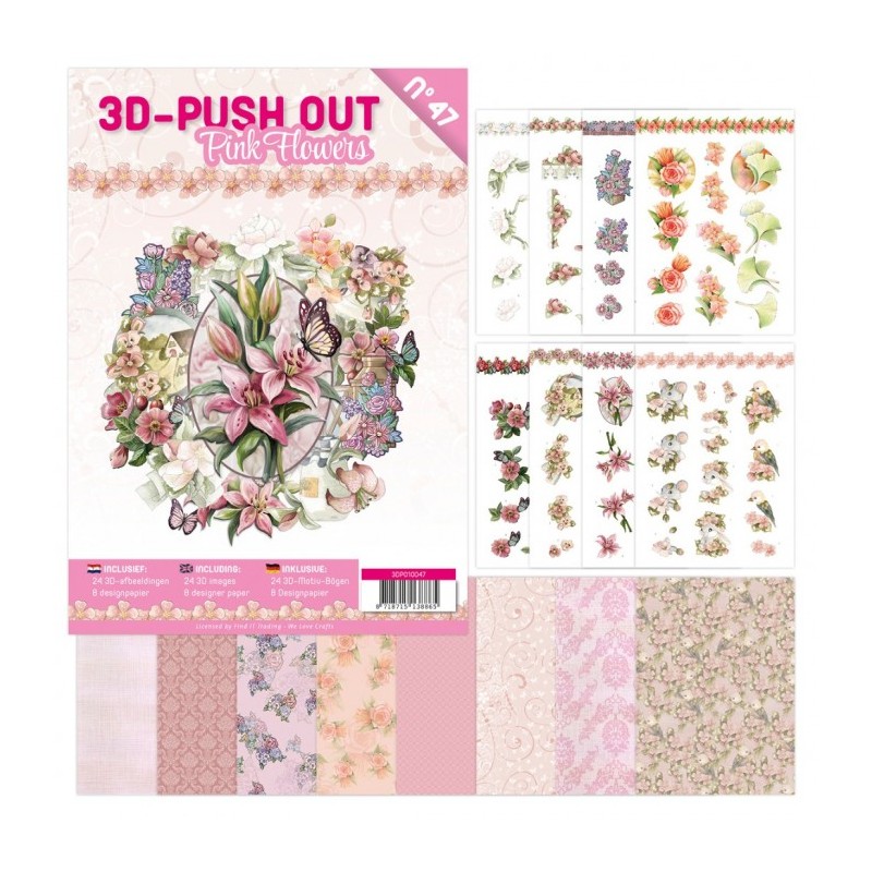 (3DPO10047)3D Push-Out Book 47 - Pink Flowers