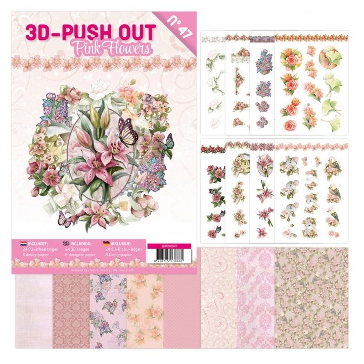 (3DPO10047)3D Push-Out Book 47 - Pink Flowers