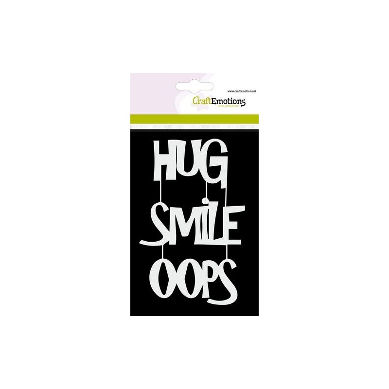 (185070/0206)CraftEmotions Mask stencil - Tekst HUG SMILE OOPS Carla Creaties