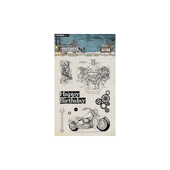 (SL-GW-STAMP673)Studio light clear stamp Gears & Bikes Gearhead's Workshop nr.673