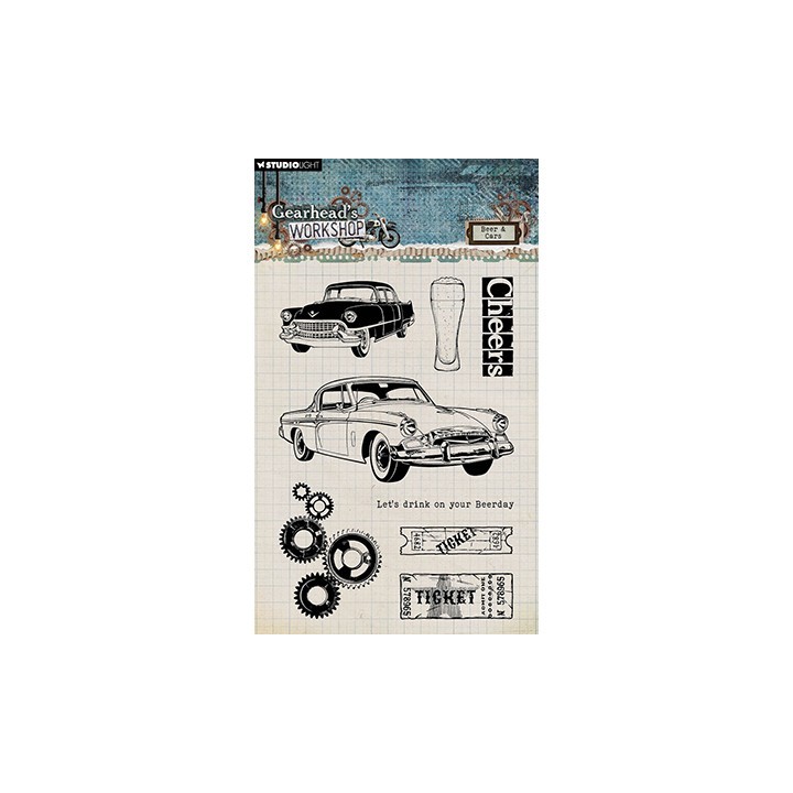 (SL-GW-STAMP674)Studio light clear stamp Beer & Cars Gearhead's Workshop nr.674