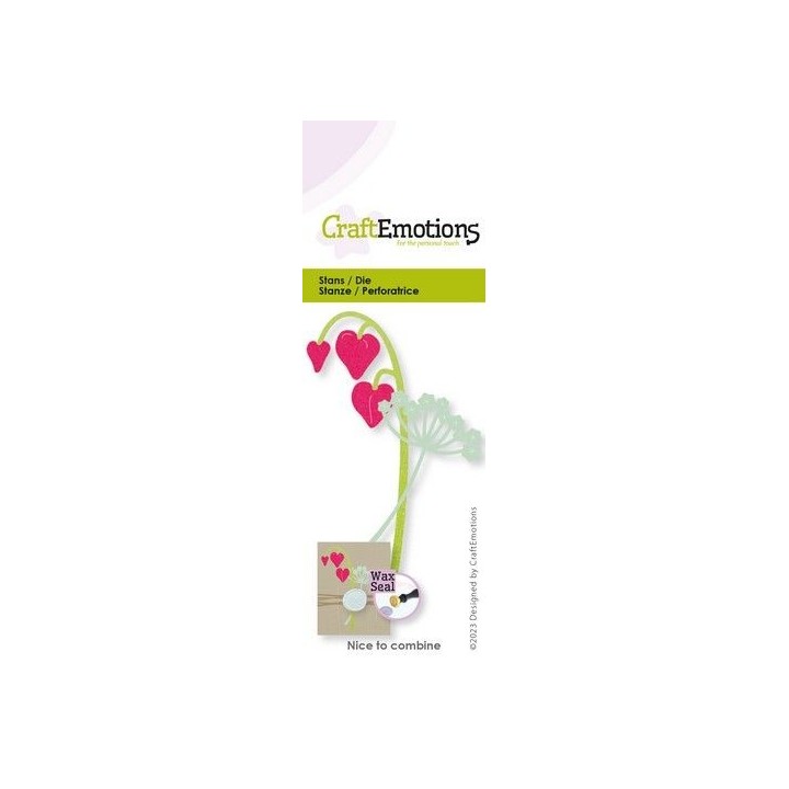 (115633/4001)CraftEmotions Die - Bleeding heart & Green Mist flower Card 5x10cm Great for Wax Seal