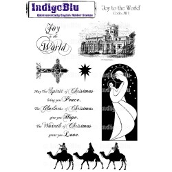 (JW I Mtd)IndigoBlu Joy to the World Mounted A5 Rubber Stamp