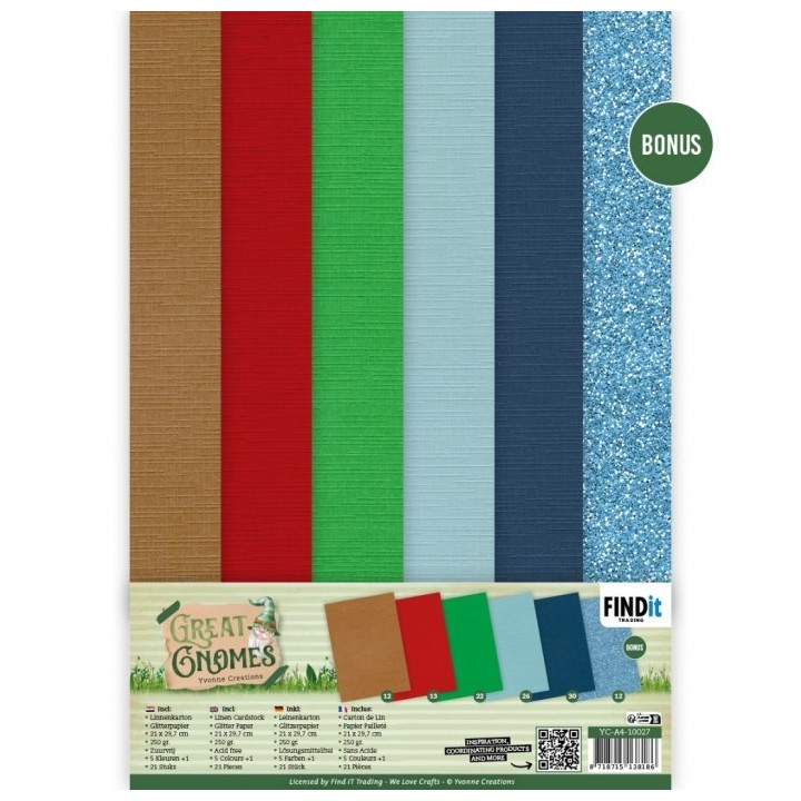 (YC-A4-10027)Linen Cardstock Pack - Yvonne Creations - Great Gnomes - A4