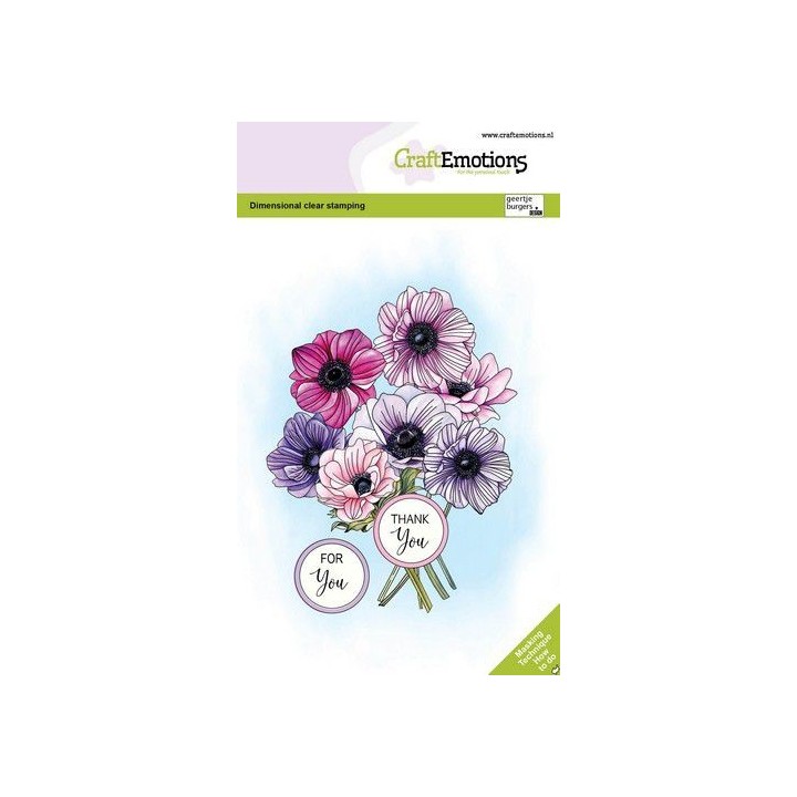 (1362)CraftEmotions clearstamps A6 - Bouquet anemones and seal label