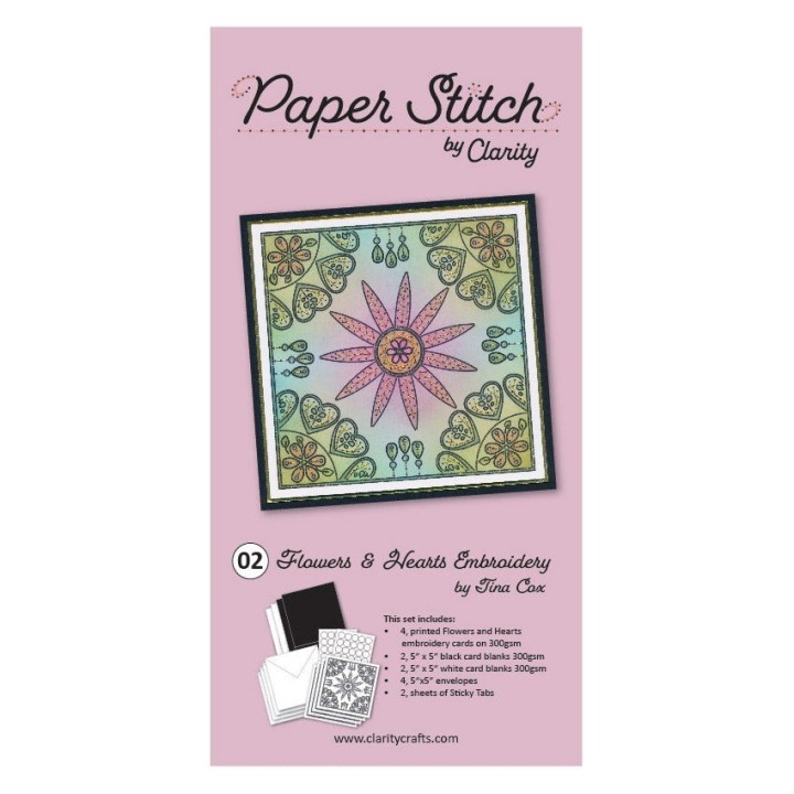 (ACC-CA-31633-XX)PAPER STITCH BY CLARITY - FLOWERS & HEARTS EMBROIDERY CARD PACK