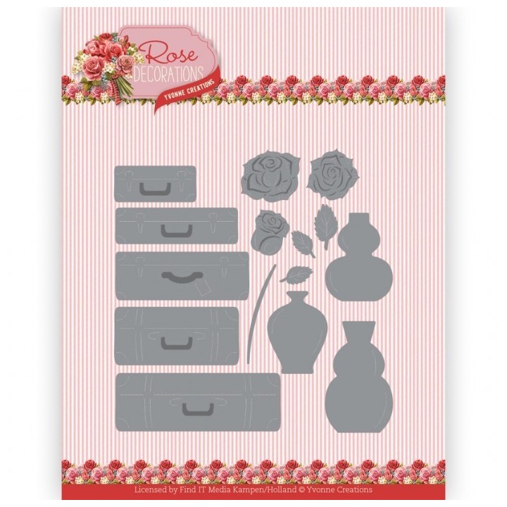 (YCD10355)Dies - Yvonne Creations - Rose Decorations - Roses And Suitcases