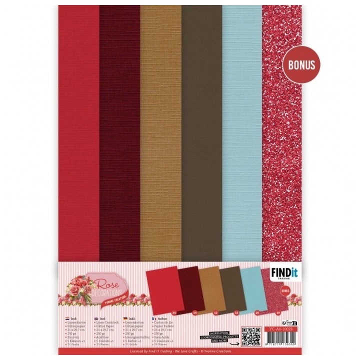 (YC-A4-10028)Linen Cardstock Pack - Yvonne Creations - Rose Decorations - A4