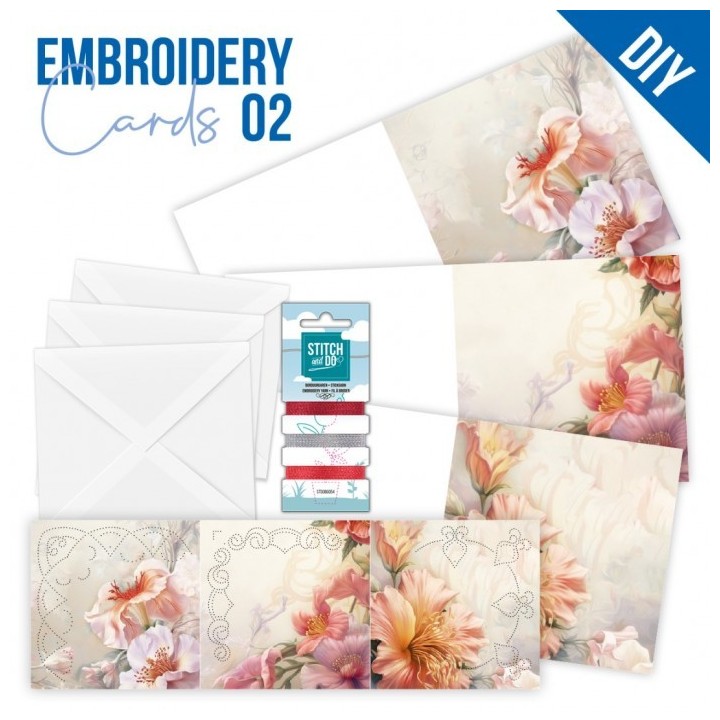 (STDOPP002)Stitch And Do Cards - Red Flowers