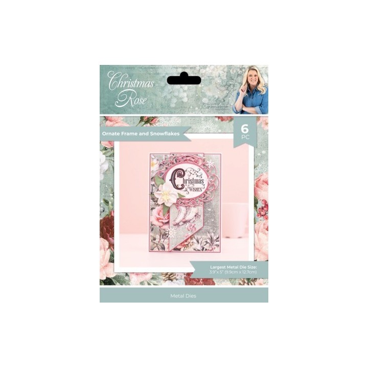 (S-CR-MD-OFSN)Crafter's Companion Christmas Rose Metal Die Ornate Frame and Snowflakes