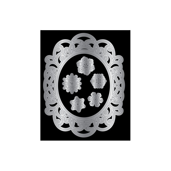 (S-CR-MD-OFSN)Crafter's Companion Christmas Rose Metal Die Ornate Frame and Snowflakes