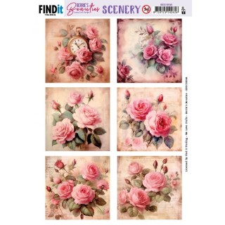 (BBSC10048)Push-Out Scenery - Berries Beauties - Pink Roses - Square
