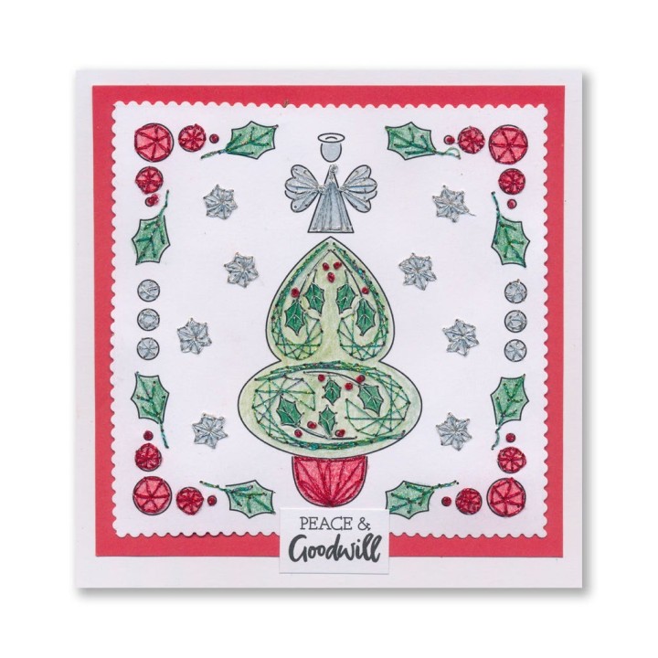 (ACC-CA-31691-XX)Paper Stitch by Clarity - 09 - Holly Christmas Tree Embroidery Card Pack