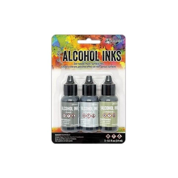 (TAK86116)Ranger • Tim Holtz Alcohol Ink - Kits Crossroads (3x0.5 fl oz)Gravel, Flannel, Chronicle