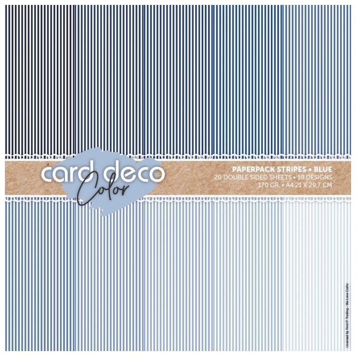 (CDCPPA413004)Card Deco Color Paperpack - Stripes - Blue - A4