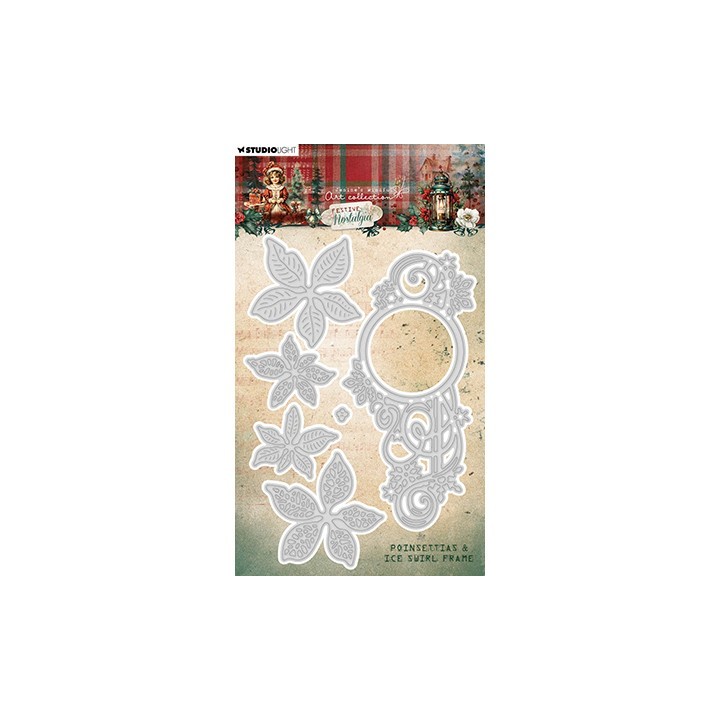 (JMA-FN-CD904)Studio Light Cutting Die Poinsettias & ice swirl frame Festive Nostalgia nr.904