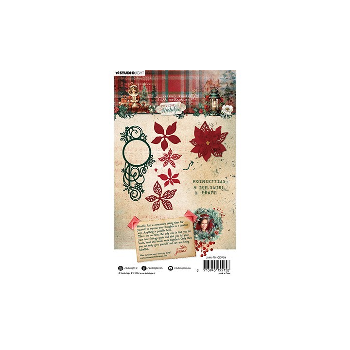 (JMA-FN-CD904)Studio Light Cutting Die Poinsettias & ice swirl frame Festive Nostalgia nr.904