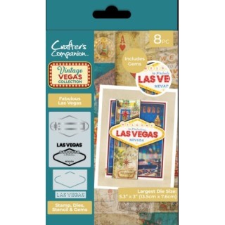 (VV-STD-STEN-GEM-FLV)Crafter's Companion Vintage Vegas Stamp, Die, Stencil & Gems Fabulous Las Vegas