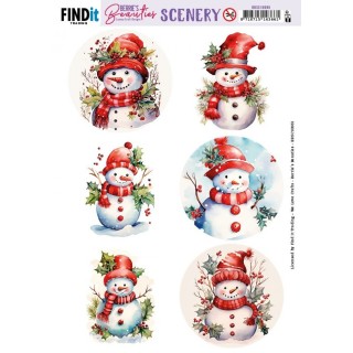 (BBSC10065)Scenery Push out - Berries Beauties - Snowmen - Round