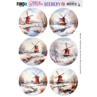 (BBSC10069)Scenery Push out - Berries Beauties - Winter Landscape - Round